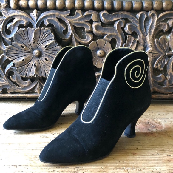 Vtg Maud Frizon Gold Swirl Black Suede Boots 36.5 - Picture 4 of 13